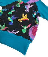 Hummingbirds Grow With Me Raglan Pixie Hoodie * Fits Approx. Size 18M to 4 Years * Handmade Adjustable Sweatshirt