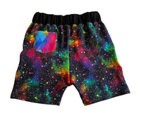Rainbow Galaxy Pocket Shorts - Size 9/10 - Ready to Ship! Nebula Stars OOAK Elastic Waist