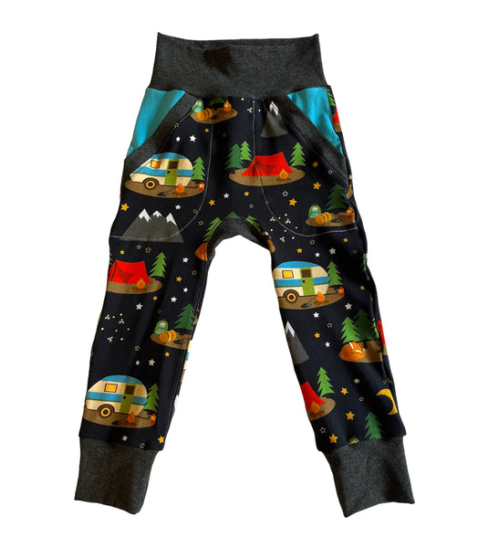 Let's Go Camping Pocket Joggers - Ready to Ship 3/4 Only -  Handmade Outdoors Camp Forest
