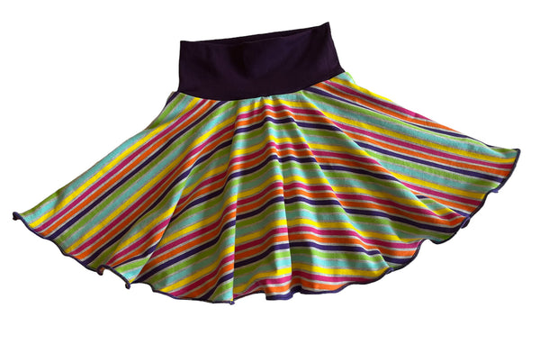 Heathered Rainbow Stripes Twirl Skirt with Shorties, Size 6-8 - Ready to Ship - Yoga Waist Springtime Summer