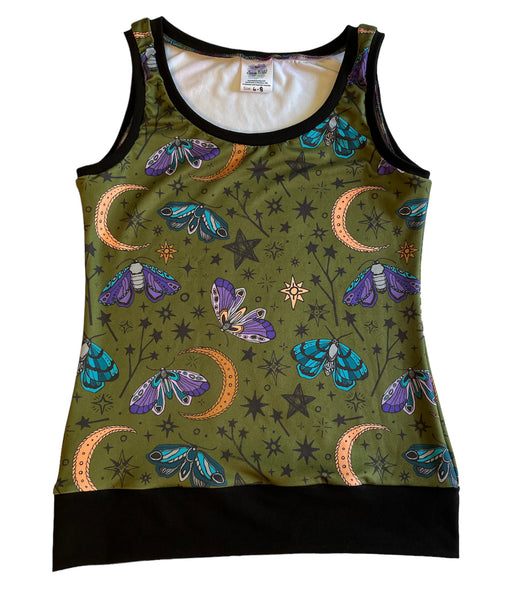 Mystical Moths Adult Tank , Full length version   - Custom Size - 00 to 22 - Witchy Summertime Punk Cottage Core