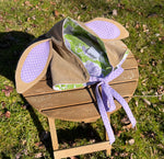 Tan & Lilac Damask Floppy Bunny Bonnet - Size 3/4 Generous Fit - OOAK Cottagecore Easter Spring