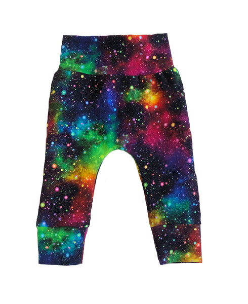 Rainbow Galaxy Slim Joggers - Size 3-6 Months Infant Baby - Ready To Ship - Colorful Stars Cosmos Handmade