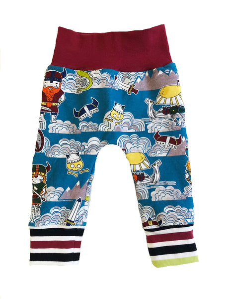 Vikings Slim Joggers - Size 0-3 Months Infant Baby - Ready To Ship - Colorful Stripes Voyage Warrior Handmade