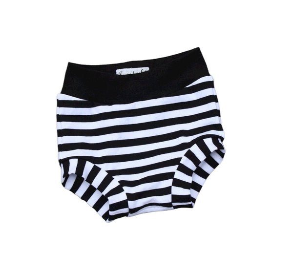 Black & White Striped Bummies - Size NB to 6 - Monochrome