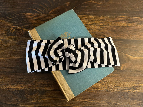 Black & White Striped Chunky Bow Headband - Top Knot - Various Sizes Monochrome Punk
