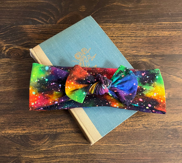 Galaxy Chunky Bow Headband - Top Knot - Various Sizes Rainbows