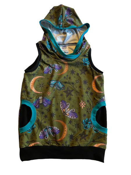 Mystical Moths Tank Hoodie with Pockets  - Custom Size - 3M to 10 Years - Summertime