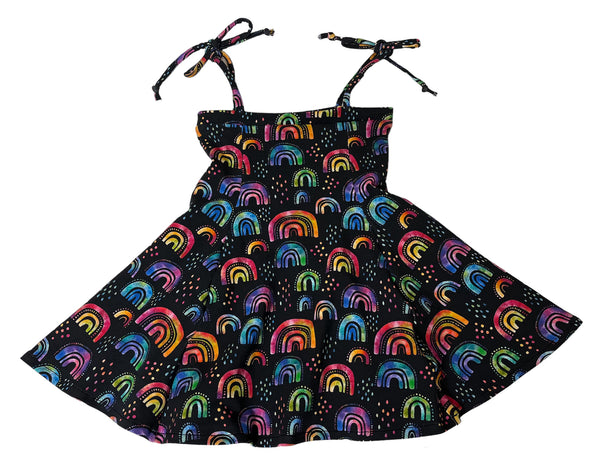 Watercolor Rainbows Twirly Jumper Dress  - Size 3M-9/10 - Handmade Spring